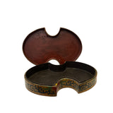 Chinese Distressed Mustard Yellow Phoenix Graphic Oval Shape Box ws3388S