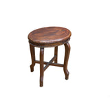 Vintage Oriental Oval Brown Cross 4 Legs Wood Stool ws4905S