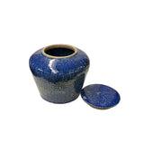 Vintage Distressed Deep Blue White Flecks Round Pottery Pot Jar Urn ws4527S
