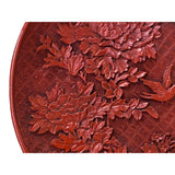 Chinese Red Resin Lacquer Round Flower Bird Relief Carving Accent Plate ws3350S