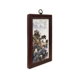 Chinese Wood Frame Porcelain Mountain Tree Scenery Wall Plaque Panel ws3354S