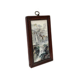 Chinese Wood Frame Porcelain Mountain Tree Scenery Wall Plaque Panel ws3362S