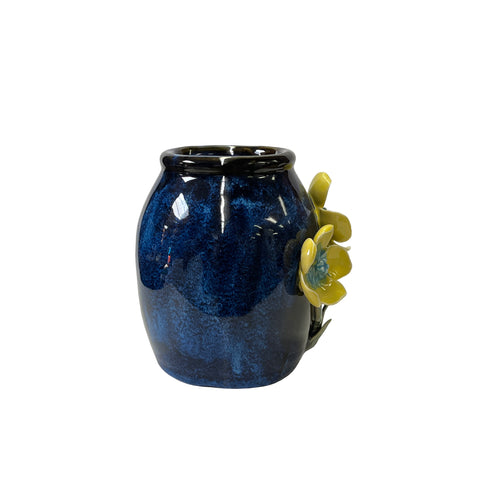 large navy blue plant pot Navy Blue Glaze Dimensional Yellow Flower Holder Pot Vase ws3371S – Golden Lotus Antiques