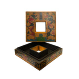 Chinese Distressed Mustard Yellow Dragon Graphic Square Shape Box ws3375S