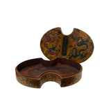 Chinese Distressed Mustard Yellow Dragon Graphic Oval Shape Box ws3389S
