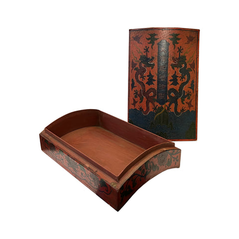 Distressed Rectangle Box Chinese Distressed Brick Red Dragons Graphic Rectangular Shape Box ws3 ...