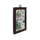 Chinese Wood Frame Porcelain Mountain Tree Scenery Wall Plaque Panel ws3397S