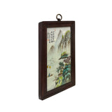 Chinese Wood Frame Porcelain Mountain Tree Scenery Wall Plaque Panel ws3398S