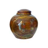 Chinoiseries Golden Graphic Brown Lacquer Fat Round Jar Shape Display ws3428AS