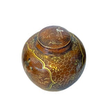 Chinoiseries Golden Graphic Brown Lacquer Fat Round Jar Shape Display ws3428BS