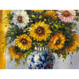 Impasto Oil Paint Canvas Art Sunflowers BW Vase Scroll Painting ws3443S