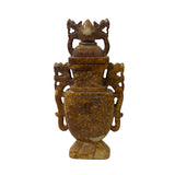 Chinese Brown Color Stone Carved Dragons Flat Jar Display Art ws3469S