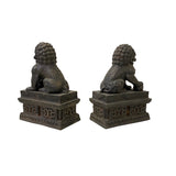 Pair Vintage Iron Metal Finish Rustic Fengshui Foo Dog Lions Display Figure ws3484S