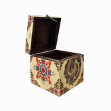 Chinese Distressed Beige Cream Double Fishes Graphic Square Shape Box ws3490S