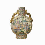 Chinese Oriental Porcelain People Scenery Flat Round Shape Vase ws3491S