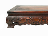 Brown Oriental Lotus Carving Rectangular Display Table Stand Riser ws3499S