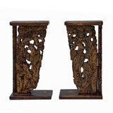 Pair Vintage Chinese Man Kid Wood Carving Desktop Display Plaque ws3504S