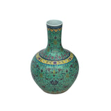 Vintage Chinese Turquoise Ceramic Enamel Flower Birds Theme Fat Vase ws3532S