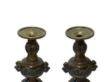 Pair Vintage Fine Bronze Round 3 Legs Lion Heads Accent Candle Holders ws3534S