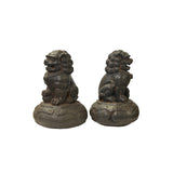 Pair Rustic Chinese Iron Foo Dog Lion on Round Base FengShui Figures ws3543S