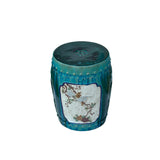 Asian Round Turquoise Green Flower Bird Fish Motif Clay Garden Stool Table ws3544S