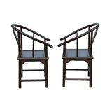 Pair Chinese Around Horseshoes-Back Brown Stain Armchairs ws3584S