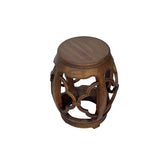 Chinese Light Brown Natural Wood Grain Open Bar Round Barrel Stool ws3586S