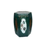 Asian Hexagon Green Open Window Flower Bamboo Motif Clay Garden Stool Table ws3591S