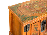 Chinese Distressed Orange Flower Graphic End Table Nightstand ws3592S