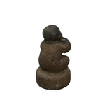 Oriental Gray Stone Little Lohon Monk Covering Ears Statue ws3627S