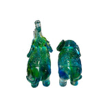 Pair Green Crystal Glass Fengshui Fortune Trunk Up Elephant Statues ws3641S