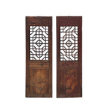 Pair Chinese Vintage Restored Wood Brown Flower Carving Wall Hanging Art ws3648S