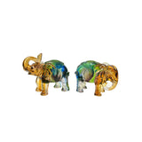 Pair Mixed Color Crystal Glass Fengshui Fortune Trunk Up Elephant Statues ws3665S
