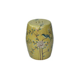 Distressed Yellow Porcelain Flower Birds Round Barrel Stool Table ws3692S
