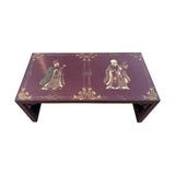 Vintage Chinese Brick Red Lacquer Deity Inlay Graphic Low Kang Coffee Table ws3705S