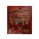 Oriental Brick Red Veneer House People Graphic 5 Drawers Dresser Cabinet ws3727S