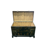 Vintage Distressed Black Veneer People Scenery Oriental Trunk Table ws3739S