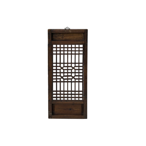 Chinese Vintage Restored Wood Geometric Pattern Brown Wall Hanging Art ws3743S