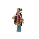 Chinese Porcelain Qing Style Dressing Flower Blue Coat Lady Figure ws3760S