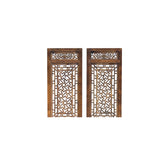 Pair Oriental Bats Floral Geometric Pattern Tall Wood Door Panel Screen ws3771S