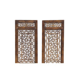 Pair Oriental Bats Floral Geometric Pattern Tall Wood Door Panel Screen ws3772S