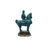 Vintage Distressed Dark Green Glaze Ceramic Soldier Riding Horse Figure ws3781S