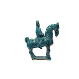 Vintage Distressed Dark Green Glaze Ceramic Soldier Riding Horse Figure ws3783S