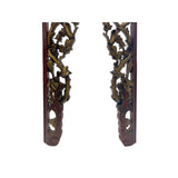 Pair Chinese Vintage Golden Flower Carving Corner Shape Wood Wall Art ws3787S