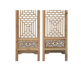 Oriental Geometric Pattern 4 Light Tan Wood Panel Floor Screen Set ws3805S