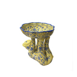 Vintage Oriental Yellow Base Color Blue Flower Monkey Holding Bowl Figure ws3846S