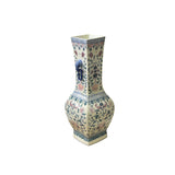 Vintage Oriental Porcelain White Blue Pink Color Flower Bats Graphic Art Vase ws3847S