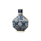 Vintage Chinese White Blue Flower Graphic Octagonal Porcelain Vase ws3848S