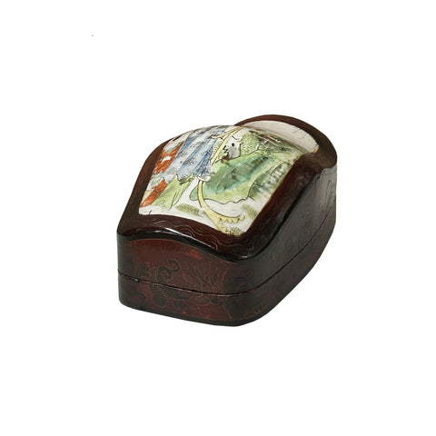 Chinese Old White Base Lady Kid Plant Porcelain Art Lacquer Box ws3856S Chinese Old White Base Lady Kid Plant Porcelain Art Lacquer Box ws3856S