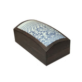 Chinese Old White Base Blue Scroll Flowers Porcelain Brown Wood Box ws3880S